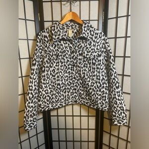 Vintage Choices Black Grey Sparkle Leopard Cheetah Print Collared Jacket Size XL